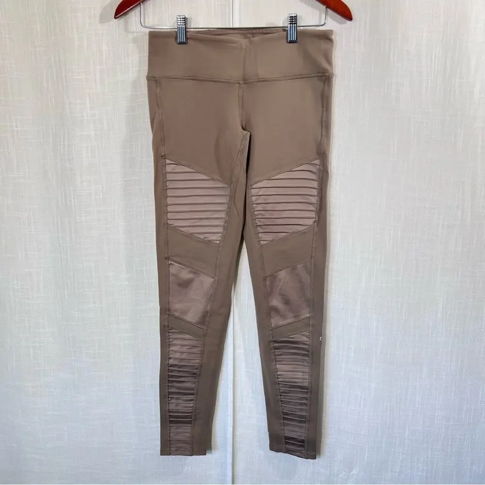 Alo Yoga Moto Gravel Gloss High Waisted Athletic Workout Gym Leggings Size S